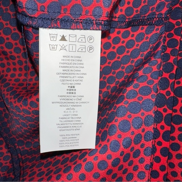 Michael Michael Kors Top Small Navy Red Womens Polka Dot Geometric Print Blouse - Picture 5 of 12
